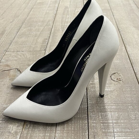 Saint Laurent Leather Pointed Pumps In White - Picture 4 of 16
